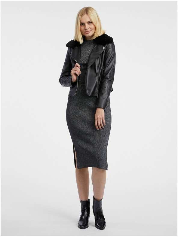 Orsay Schwarze Damen-Kunstpelz-Jacke ORSAY