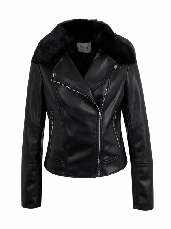 Orsay Schwarze Damen-Kunstpelz-Jacke ORSAY