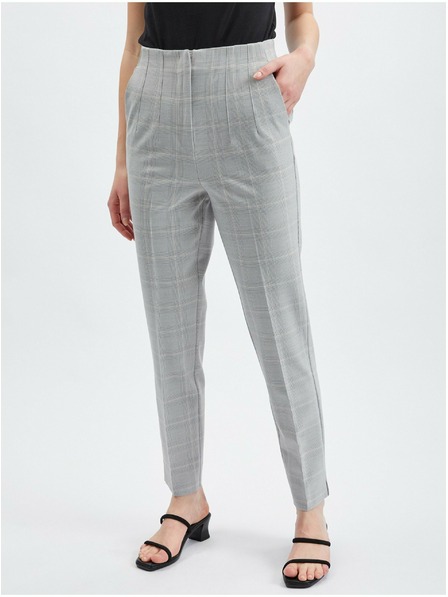 Orsay Hellgraue karierte Damenhose straight fit ORSAY