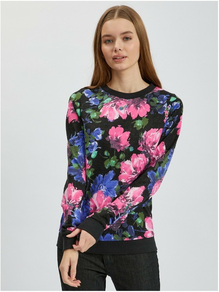 Orsay Rosa und schwarzes geblümtes Damen-Sweatshirt ORSAY