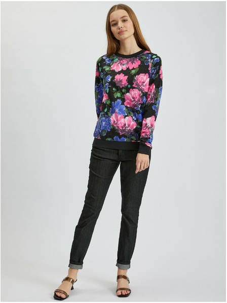 Orsay Rosa und schwarzes geblümtes Damen-Sweatshirt ORSAY