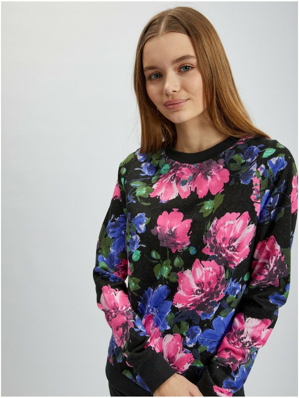 Orsay Rosa und schwarzes geblümtes Damen-Sweatshirt ORSAY