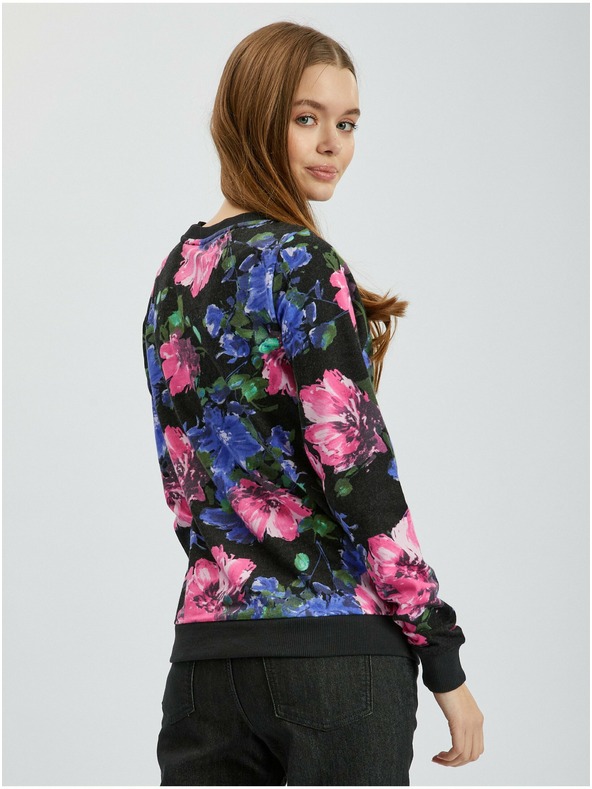 Orsay Rosa und schwarzes geblümtes Damen-Sweatshirt ORSAY