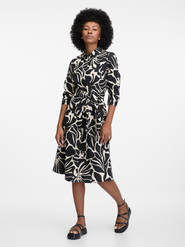 Orsay Schwarzes gemustertes Damen-Hemdblusenkleid von ORSAY