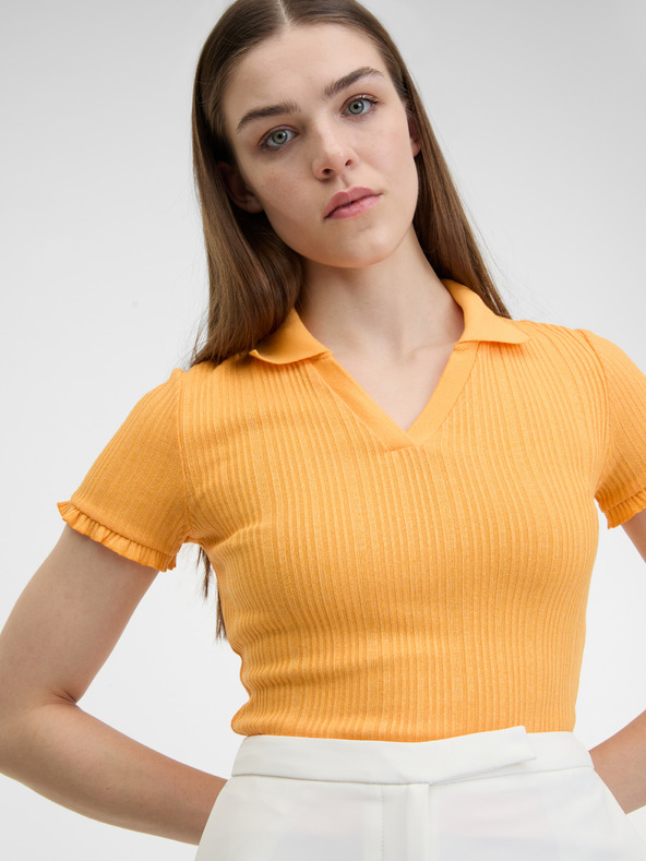 Orsay Gelbes geripptes Damen-Poloshirt ORSAY