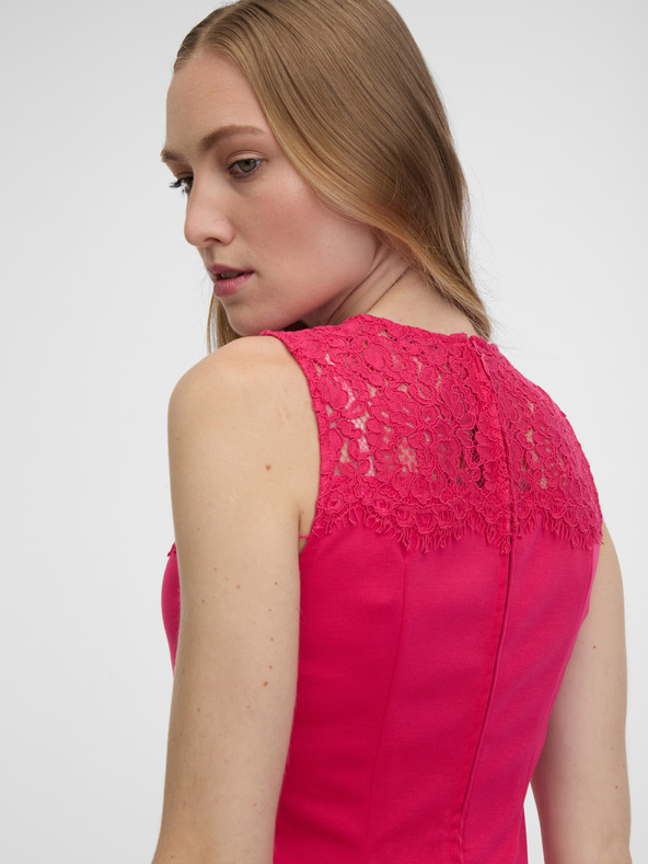 Orsay Dunkelrosa Damen Etuikleid mit Spitze ORSAY