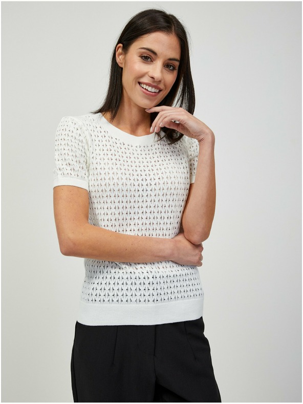 Orsay Weißer Ajour-Pullover mit kurzen Ärmeln von ORSAY