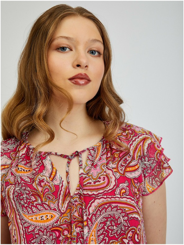 Orsay Rot und rosa gemusterte Damenbluse ORSAY