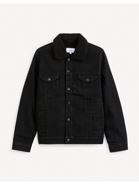Celio Schwarze Herren-Jeansjacke mit Pelzmantel Celio Cudensherp