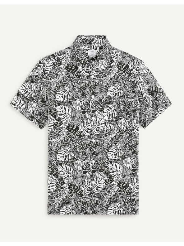 Celio Weiß-schwarz gemustertes Herrenhemd Celio Daprinti