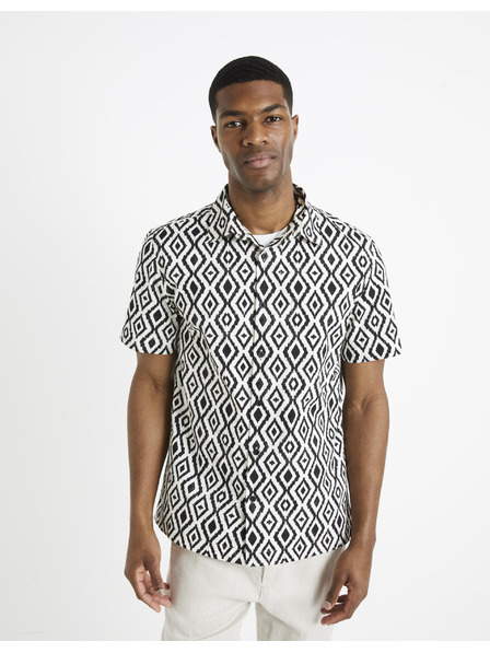 Celio Schwarz-weiß gemustertes Herrenhemd Celio Daprinta