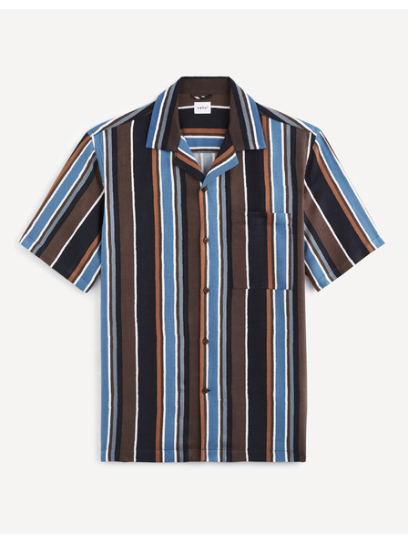 Celio Blau und braun gestreiftes Herrenhemd Celio Taboy