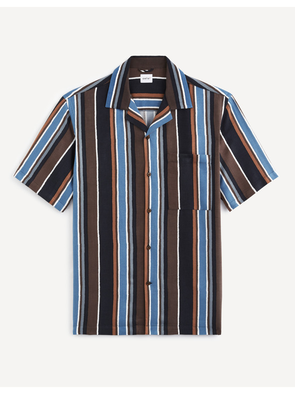 Celio Blau und braun gestreiftes Herrenhemd Celio Taboy