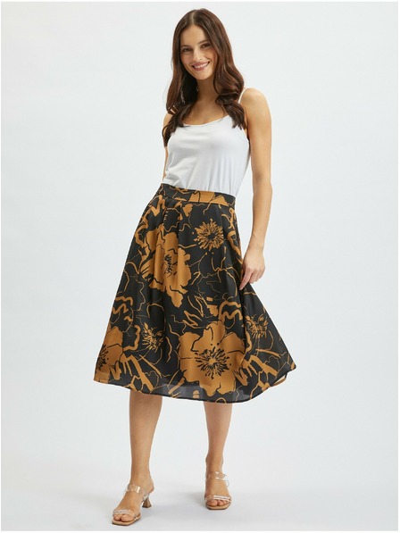 Orsay Brauner und schwarzer geblümter Damen-Satin-Rock ORSAY