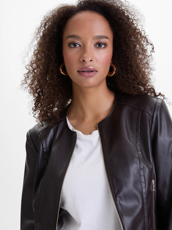 Orsay Dunkelbraune Damen-Lederjacke ORSAY