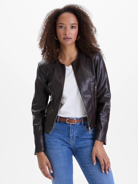 Orsay Dunkelbraune Damen-Lederjacke ORSAY