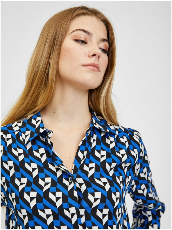 Orsay Schwarz und blau gemusterte Damenbluse ORSAY