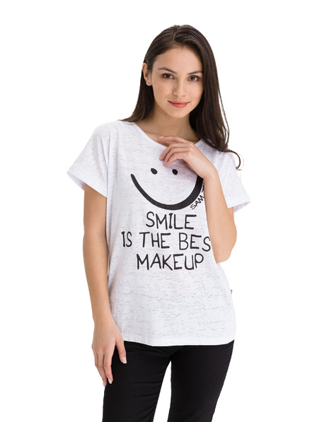 Sam 73 Weißes bedrucktes Damen-T-Shirt SAM 73