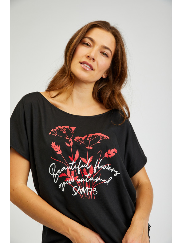 Sam 73 Schwarzes bedrucktes Damen-T-Shirt SAM73 Circinus
