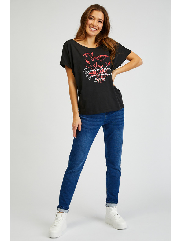Sam 73 Schwarzes bedrucktes Damen-T-Shirt SAM73 Circinus