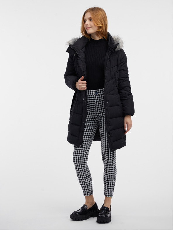 Orsay Schwarzer Damen-Steppmantel mit Kunstpelz ORSAY