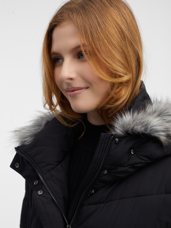 Orsay Schwarzer Damen-Steppmantel mit Kunstpelz ORSAY