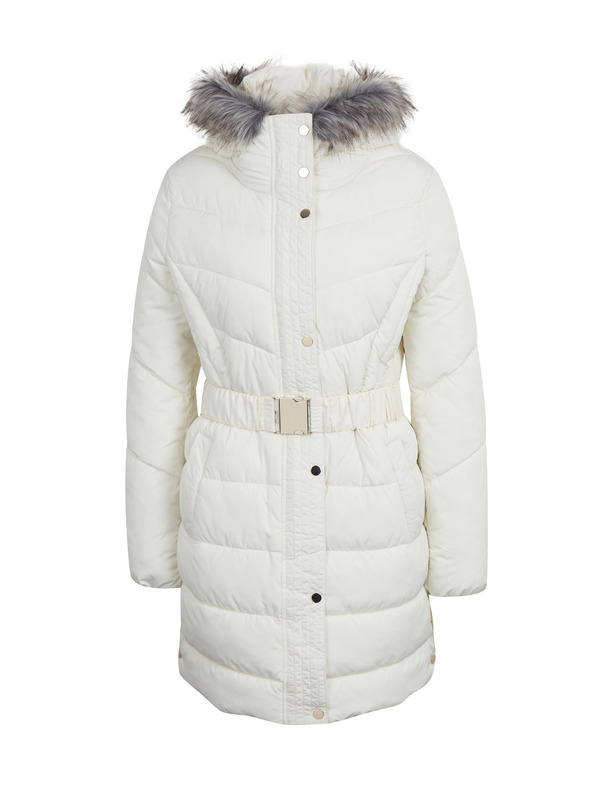 Orsay Cremefarbener Damen-Steppmantel mit Kunstpelz ORSAY