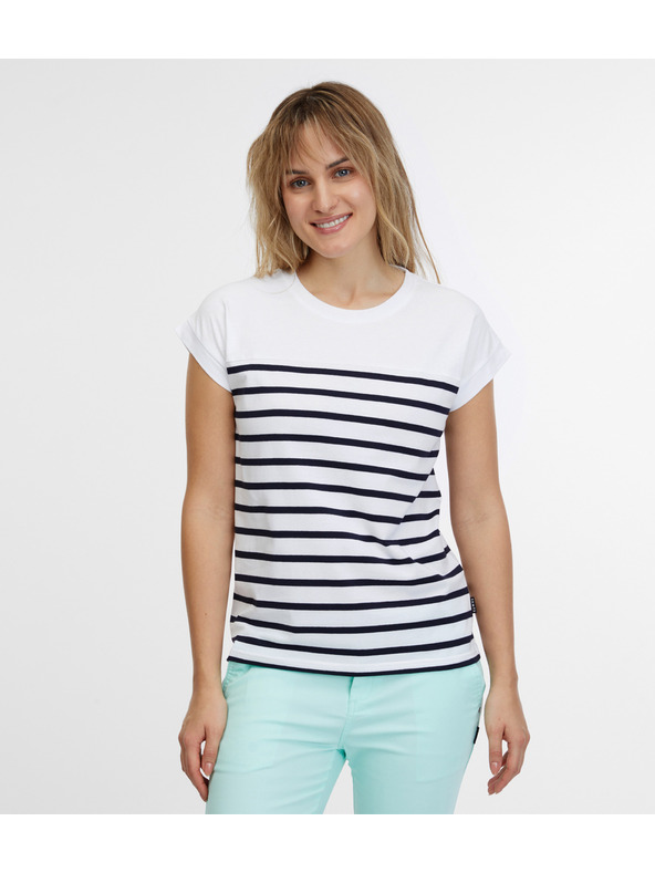 Sam 73 Weißes gestreiftes Damen-T-Shirt SAM 73 Mercedes