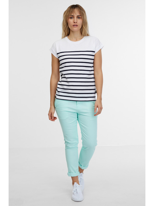 Sam 73 Weißes gestreiftes Damen-T-Shirt SAM 73 Mercedes