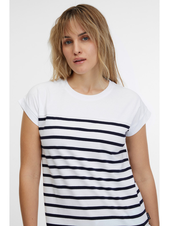 Sam 73 Weißes gestreiftes Damen-T-Shirt SAM 73 Mercedes