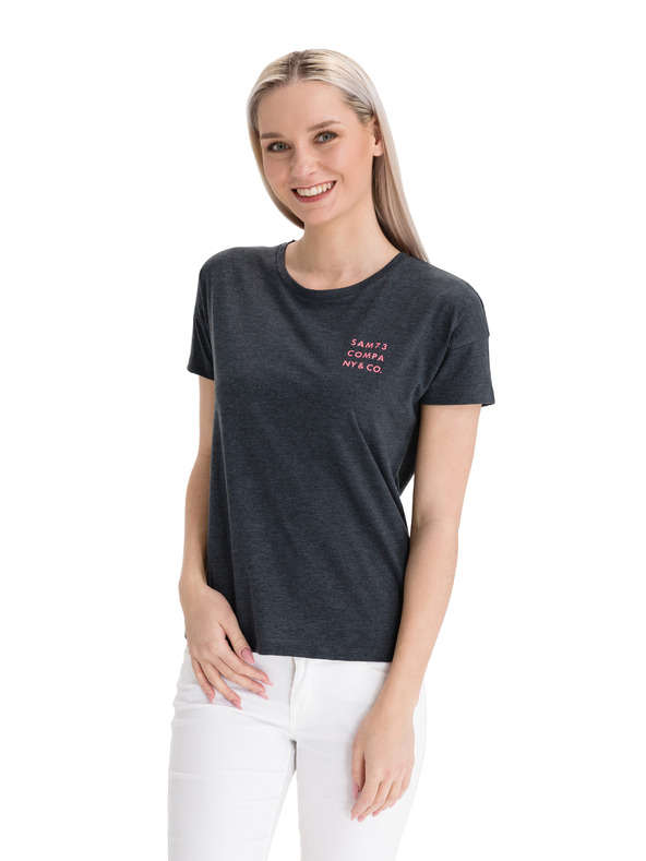 Sam 73 Dunkelgraues bedrucktes T-Shirt für Frauen SAM 73