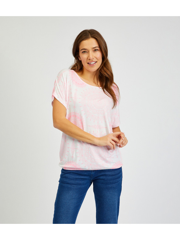Sam 73 Weißes und rosa gemustertes Damen-T-Shirt SAM73 Taurus