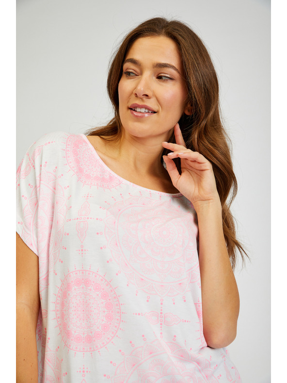 Sam 73 Weißes und rosa gemustertes Damen-T-Shirt SAM73 Taurus