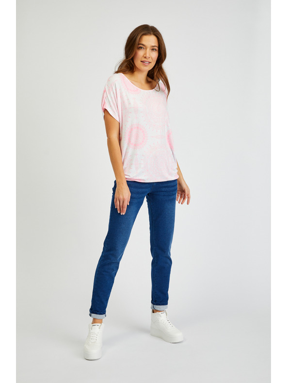 Sam 73 Weißes und rosa gemustertes Damen-T-Shirt SAM73 Taurus