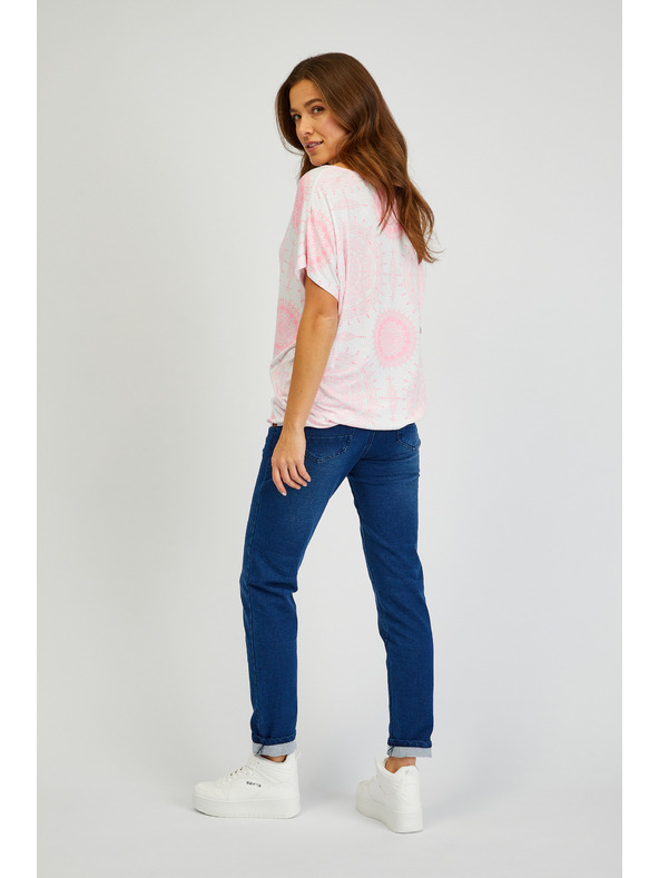 Sam 73 Weißes und rosa gemustertes Damen-T-Shirt SAM73 Taurus