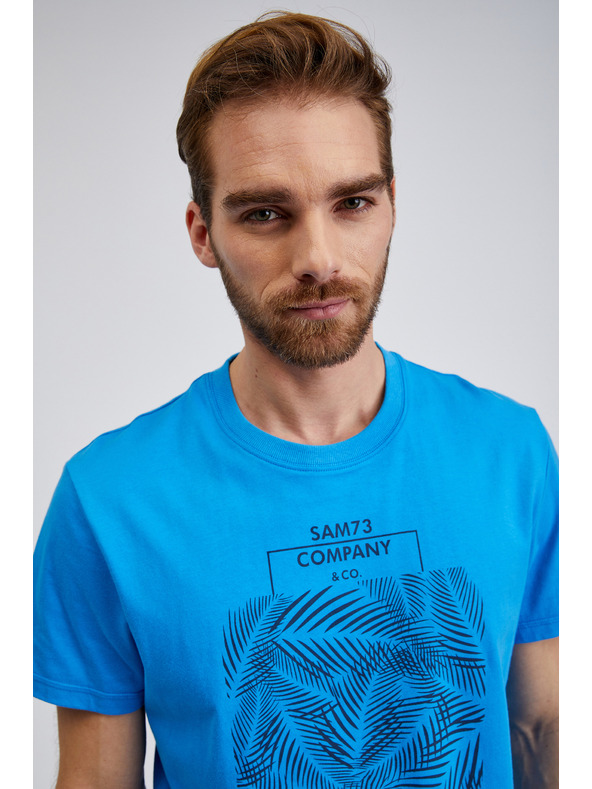 Sam 73 Blaues Herren-T-Shirt aus Baumwolle mit SAM73 Almandit-Aufdruck