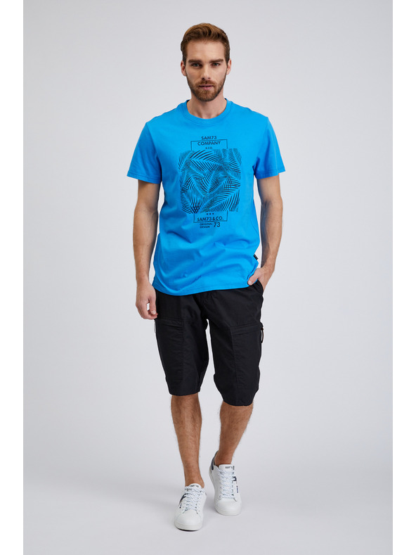 Sam 73 Blaues Herren-T-Shirt aus Baumwolle mit SAM73 Almandit-Aufdruck
