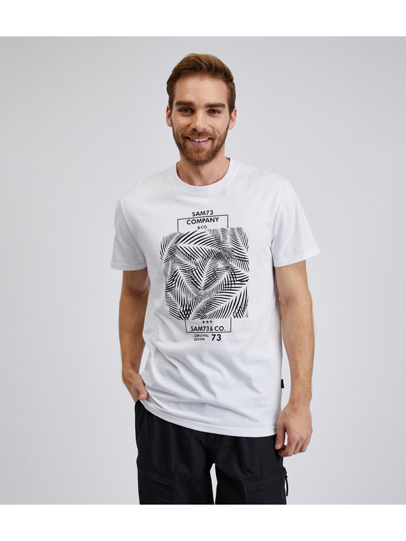Sam 73 Weißes Herrenhemd aus bedruckter Baumwolle SAM73 Almandit
