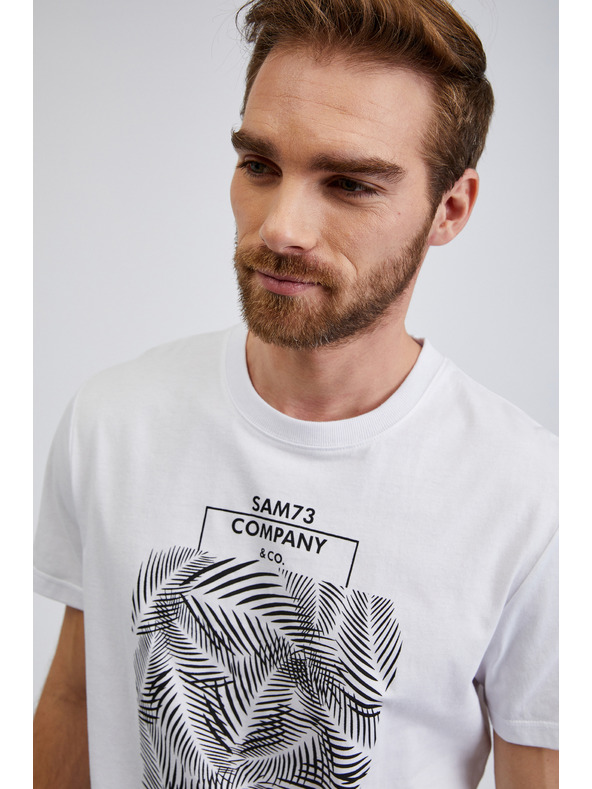 Sam 73 Weißes Herrenhemd aus bedruckter Baumwolle SAM73 Almandit