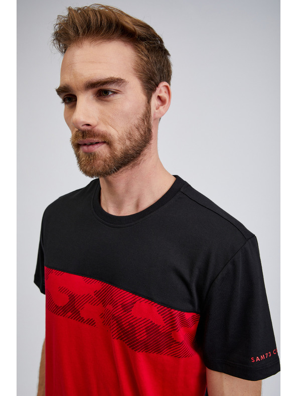 Sam 73 Schwarzes und rotes Herren-T-Shirt SAM73 Cetus