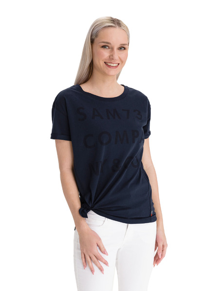 Sam 73 Dunkelblaues loses Damen-T-Shirt mit Aufdruck SAM 73