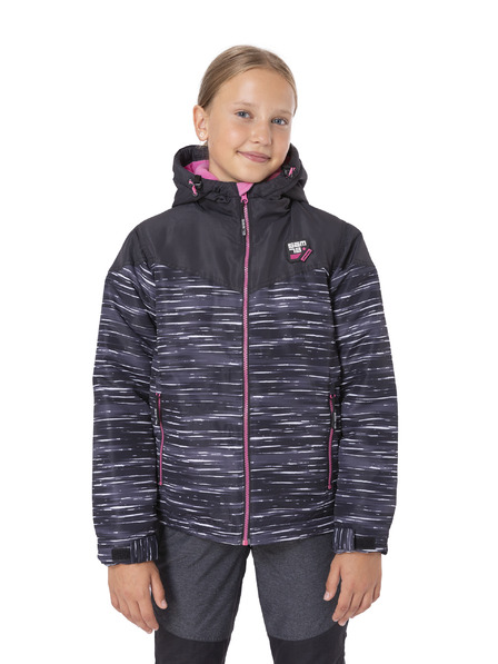 Sam 73 Rosa und schwarze gestromte Winterjacke für Mädchen mit Kapuze SAM 73 Thia