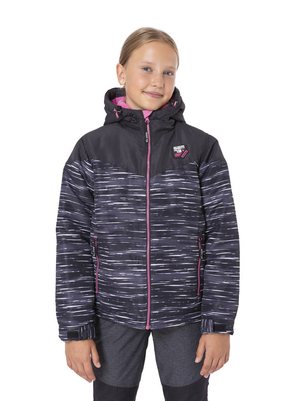 Sam 73 Rosa und schwarze gestromte Winterjacke für Mädchen mit Kapuze SAM 73 Thia
