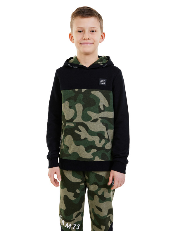 Sam 73 Schwarzer gemusterter Kapuzenpullover für Jungen SAM 73 Danny