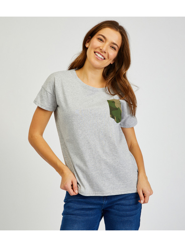 Sam 73 Graues Damen-T-Shirt mit Tasche SAM 73 Marie