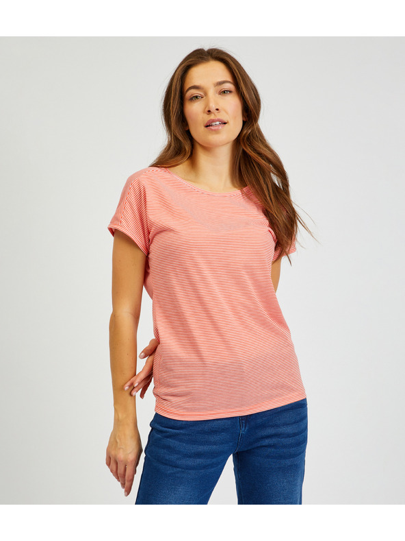 Sam 73 Orangefarbenes gestreiftes Basic-T-Shirt für Damen SAM 73 Celeste