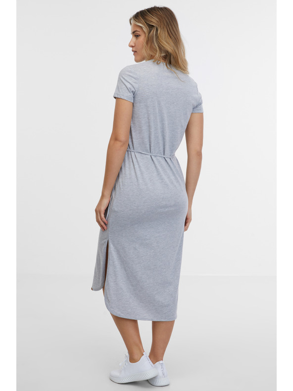 Sam 73 Hellgraues gestreiftes Damen-Midikleid SAM 73 Estela