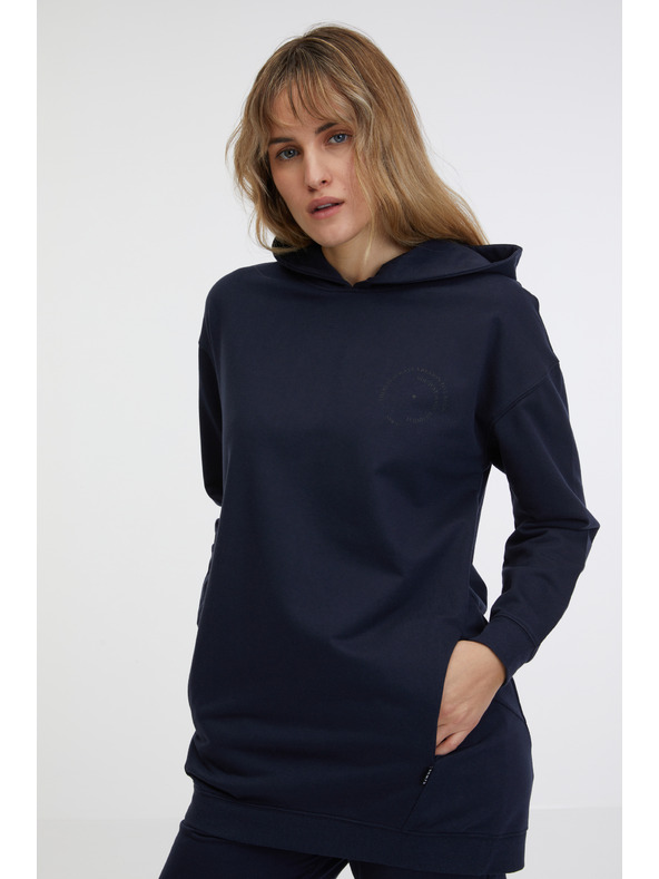 Sam 73 Dunkelblaues verlängertes Damen-Kapuzensweatshirt SAM 73 Lola