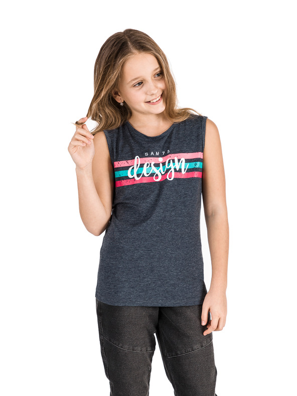 Sam 73 Dunkelblaues bedrucktes Mädchen-Tank-Top SAM 73