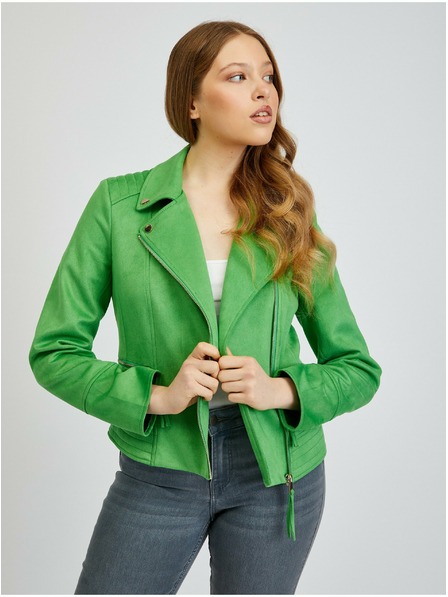 Orsay Grüne Damenlederjacke aus Wildleder ORSAY